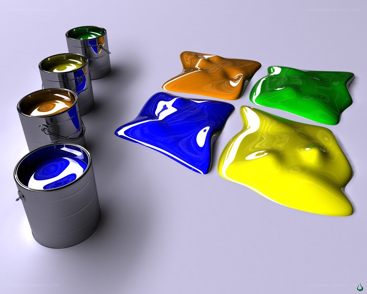 Color paint cans and puddles