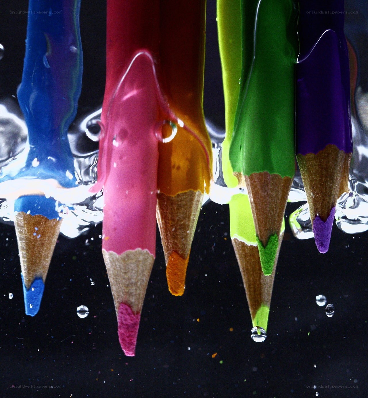 Color pencils in water