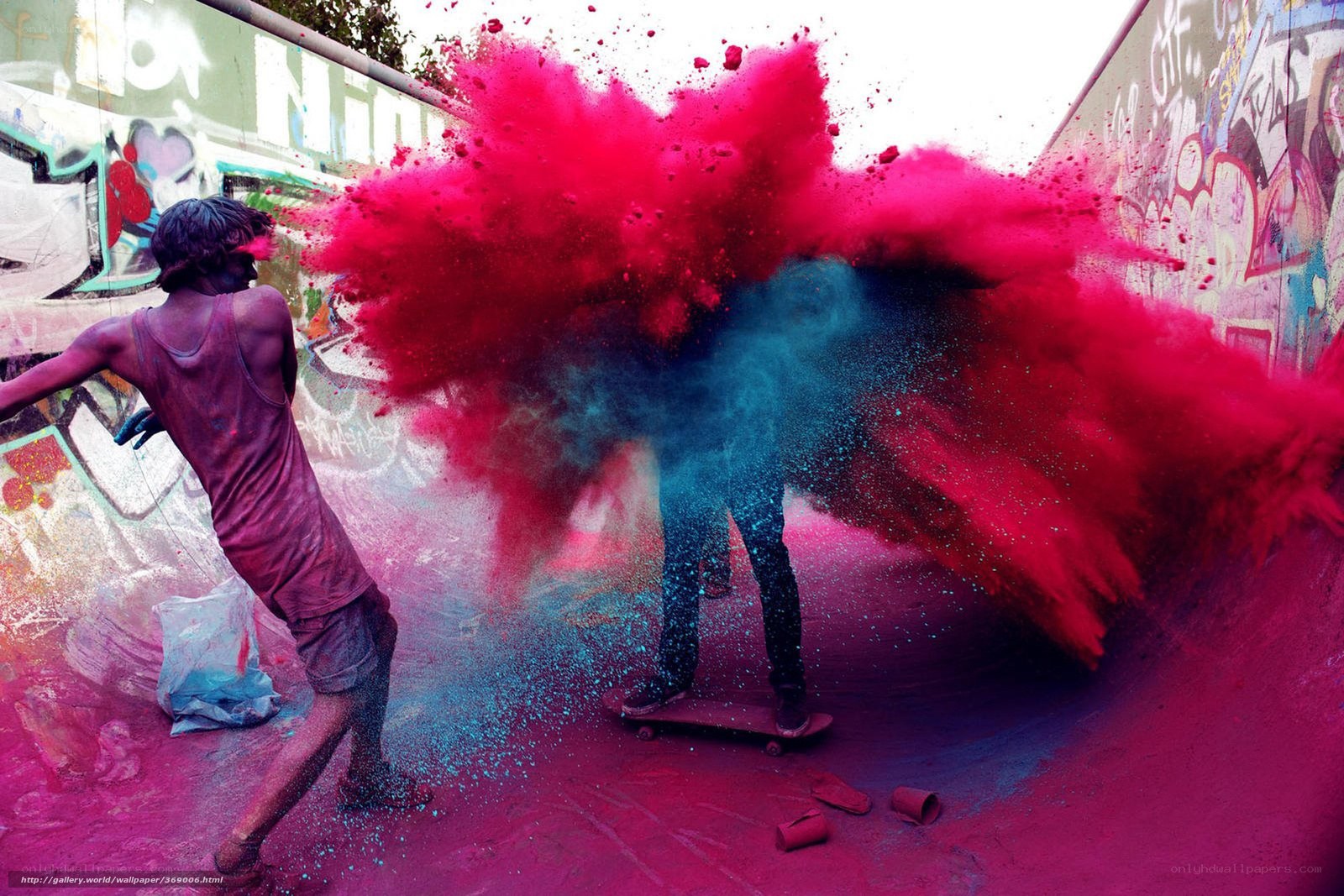 Color powder explosion at skate park