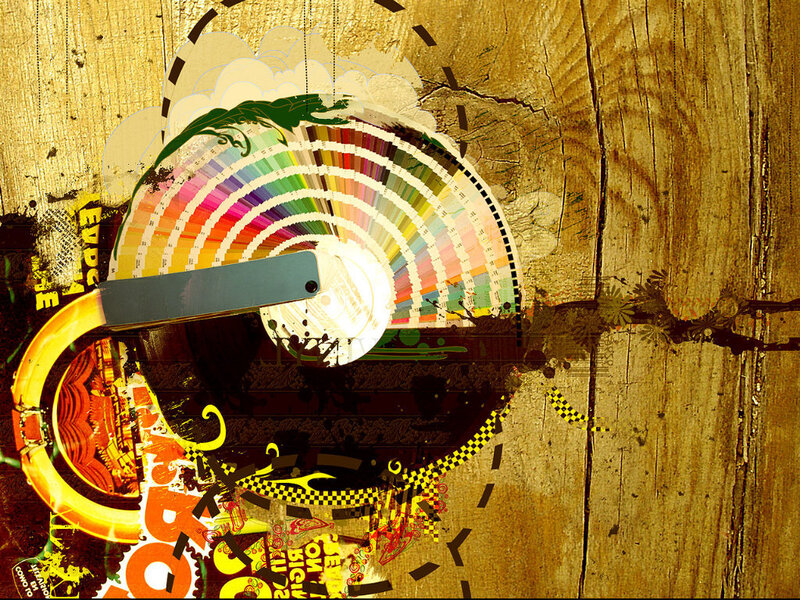 color wheel collage on wood