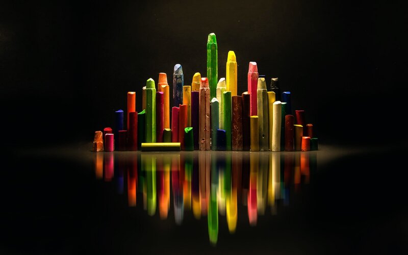Colored Crayons Arranged as City