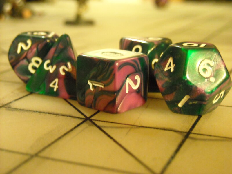 colored dice on a grid