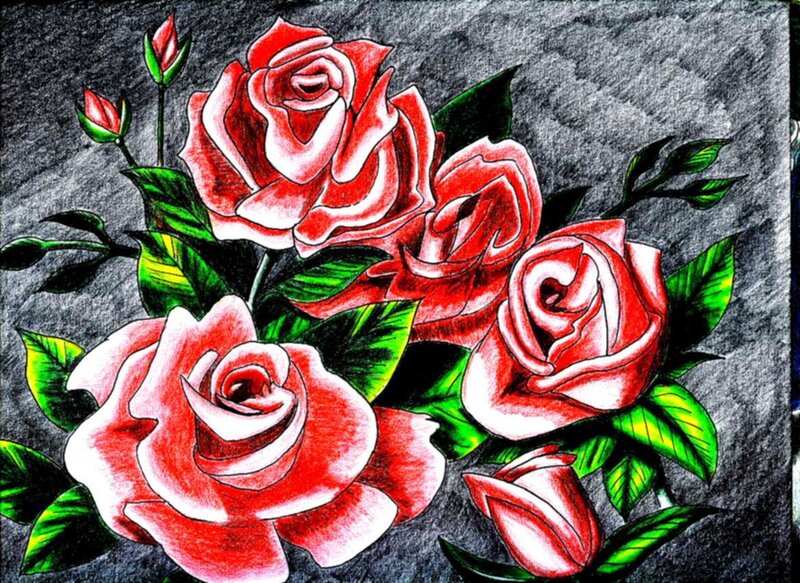 colored drawing of red roses