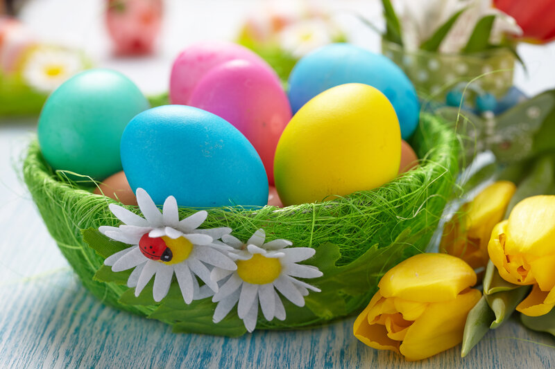 Colored Easter Eggs in Basket
