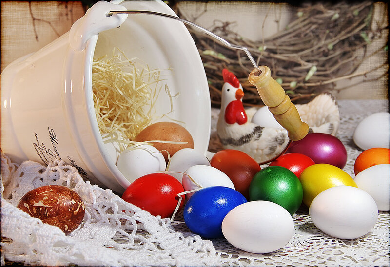 Colored Eggs and Chicken