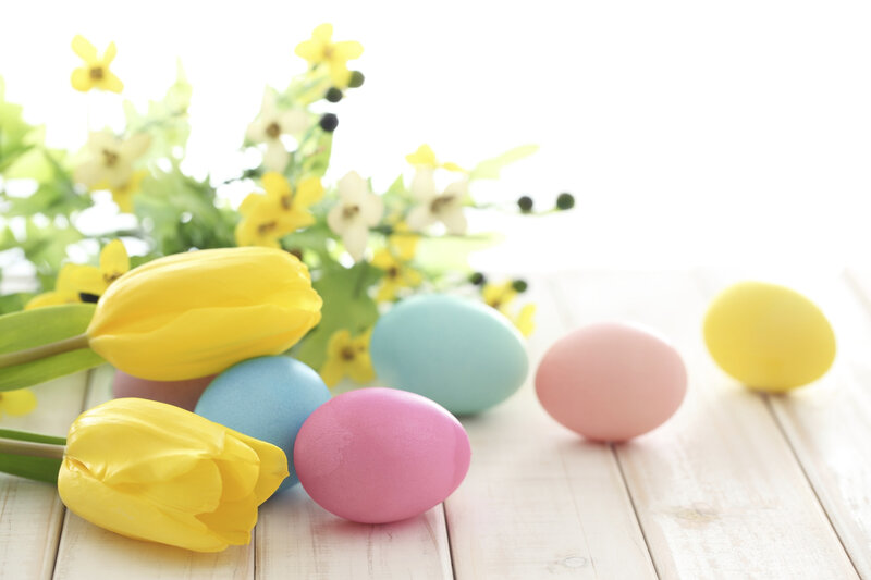 Colored Eggs and Tulips — Yellow