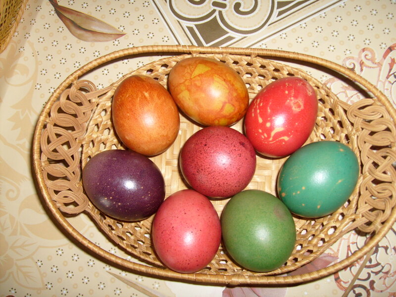 Colored Eggs in Basket — Brown, Calm