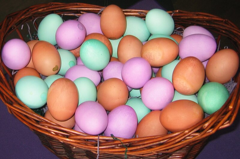 Colored Eggs in Basket — Brown, Festive