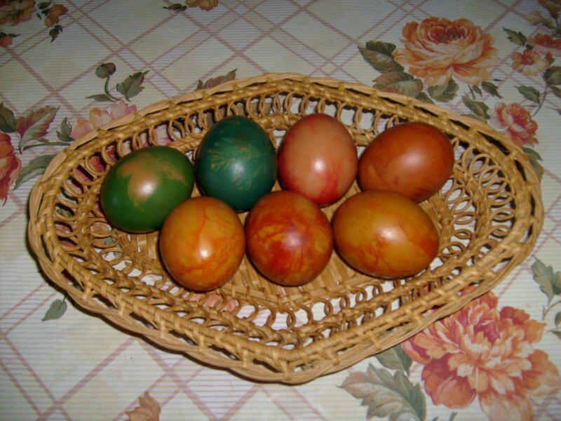 Colored Eggs in Basket — Brown