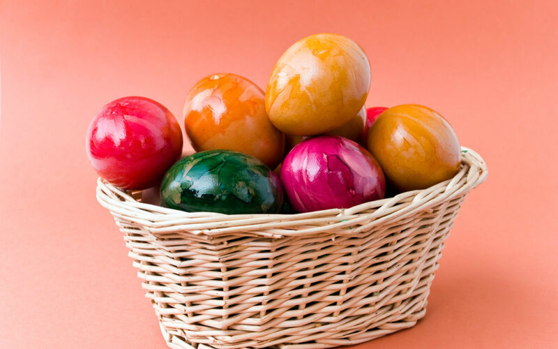 Colored Eggs in Basket — Orange