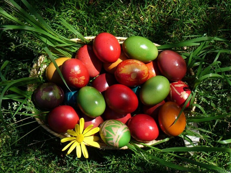 Colored Eggs in Basket