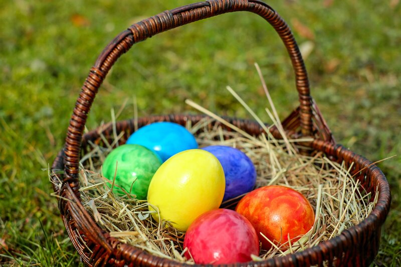 Colored Eggs in Basket — Yellow, Festive