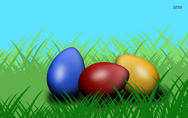 Colored Eggs in Grass — Blue