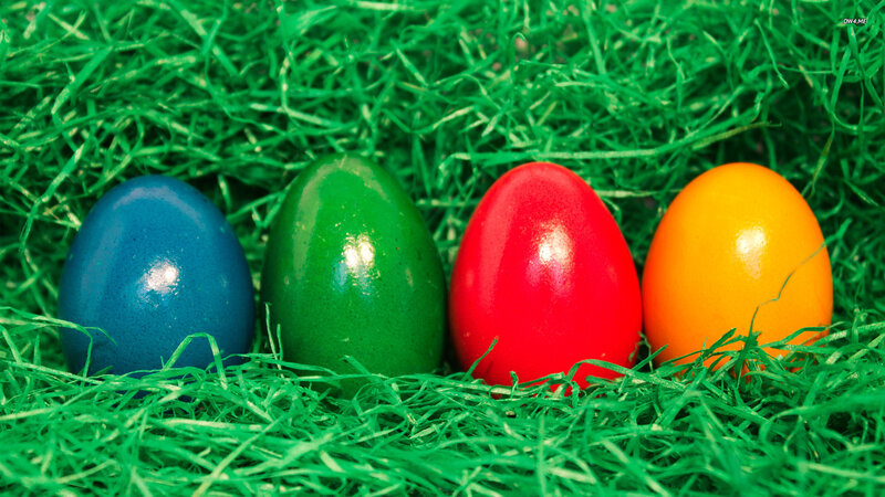 Colored Eggs in Grass — Green, Festive, Photograph