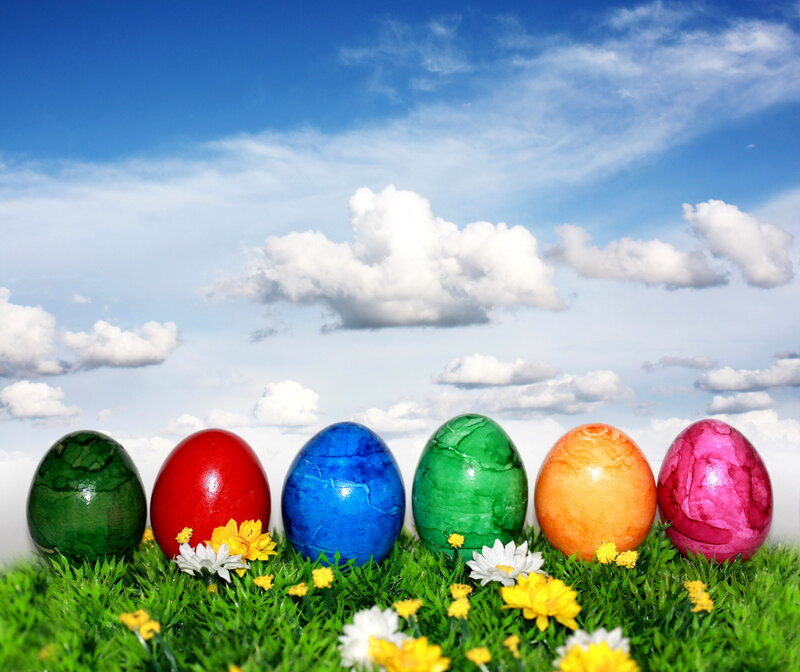 Colored Eggs in Grass — Green, Serene