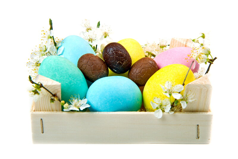 Colored Eggs in Wooden Box