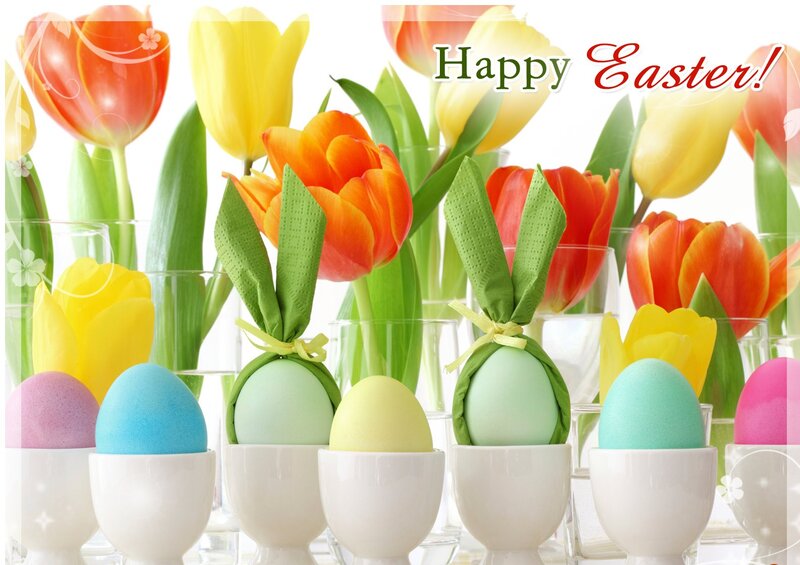 Colored Eggs with Tulips