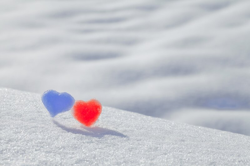 Colored Hearts in Snow
