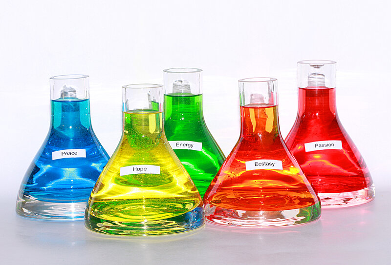 Colored Liquids in Flasks — Blue