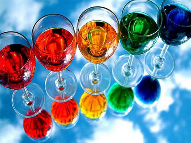 Colored Liquids in Wine Glasses — Blue