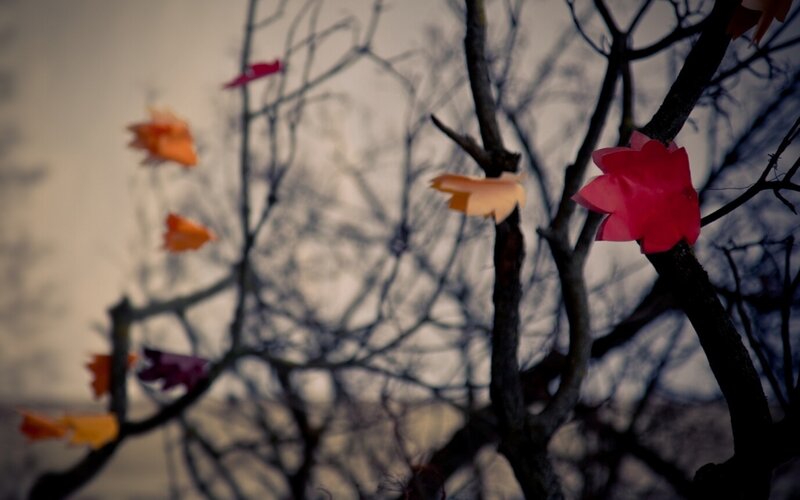 Colored Paper Leaves on Branches