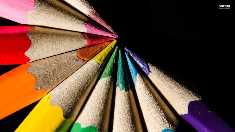 Colored Pencils Arranged in Circle — Black, Dramatic, Photograph, Wood