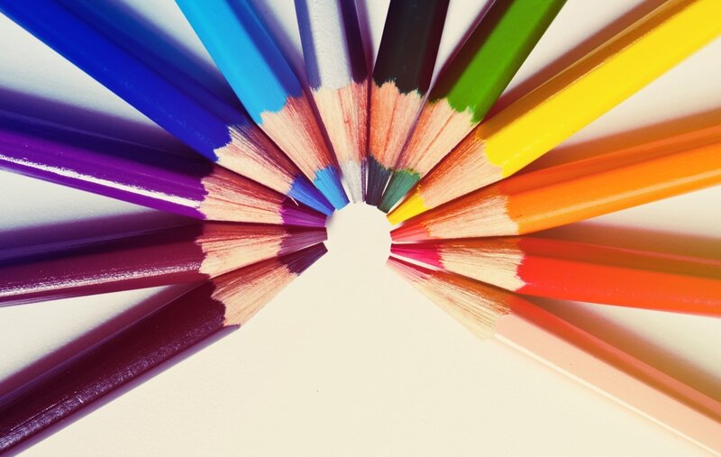 Colored Pencils Arranged in Circle — Blue, Calm, Photograph