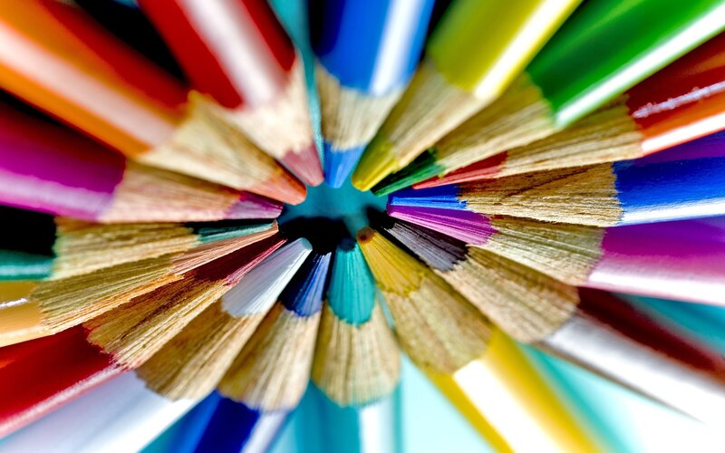 Colored Pencils Arranged in Circle — Blue