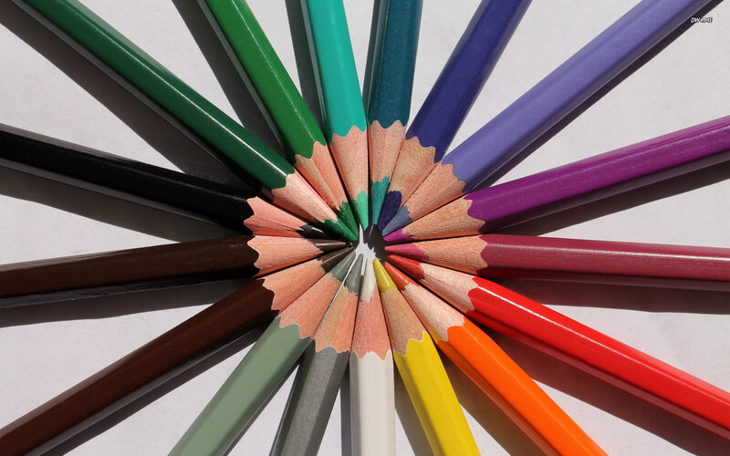 Colored Pencils Arranged in Circle — Green, Calm, Photograph