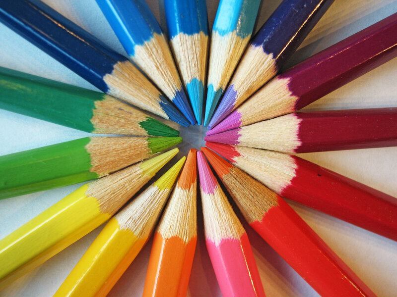 Colored Pencils Arranged in Circle — Red, Calm, Photograph