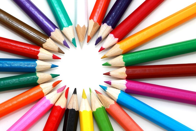 Colored Pencils Arranged in Circle — Red, Calm, Photograph, White Background
