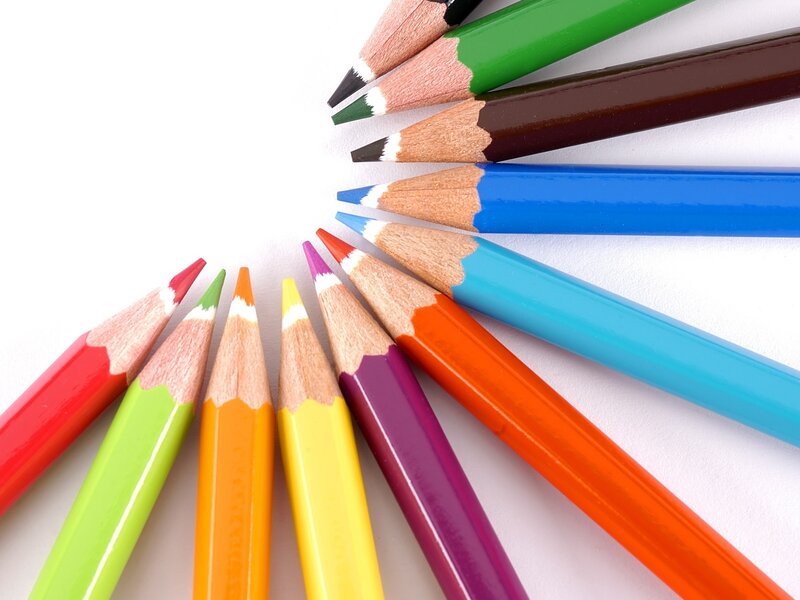 Colored Pencils Arranged in Circle — Red, Neutral