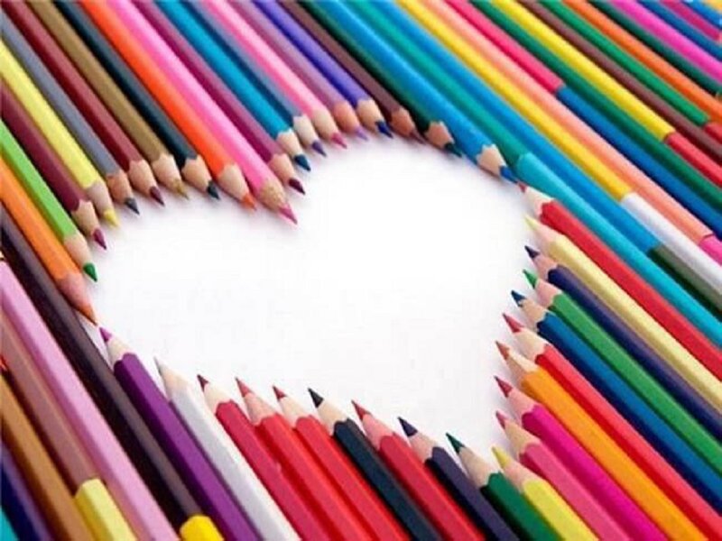 Colored Pencils Arranged in Heart — Red