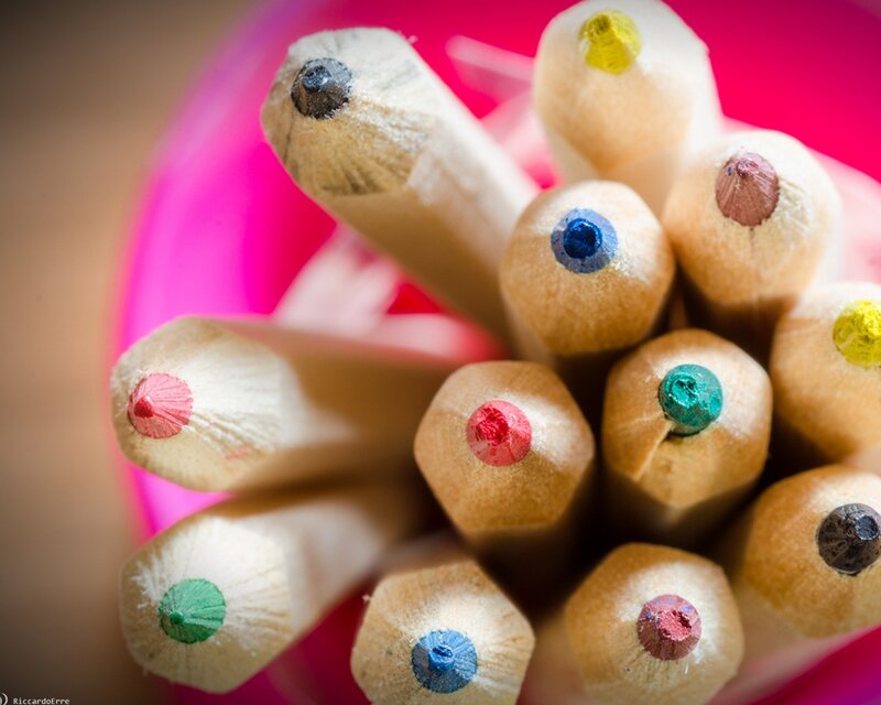 Colored pencils in a container
