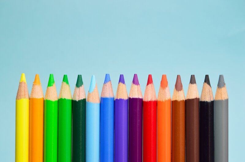 Colored Pencils in Row — Blue, Calm, Photograph
