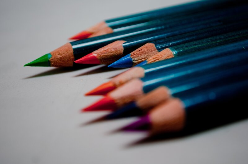 Colored Pencils in Row — Blue, Neutral, Photograph
