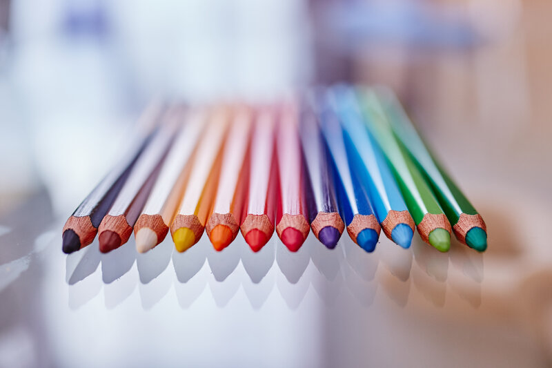 Colored Pencils in Row — White, Calm, Photograph