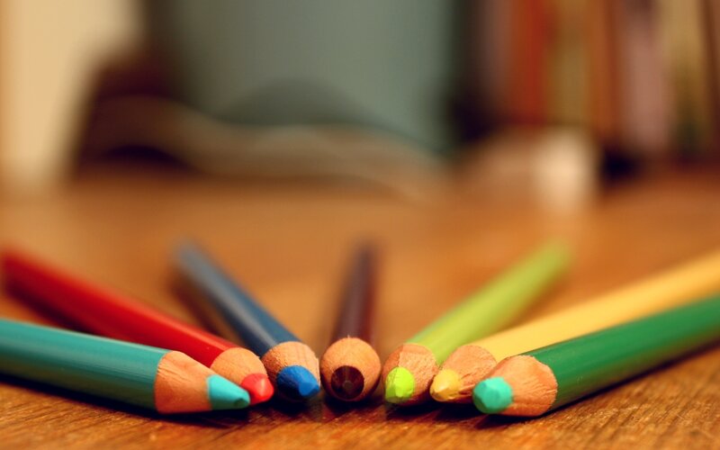 Colored Pencils on Table — Brown