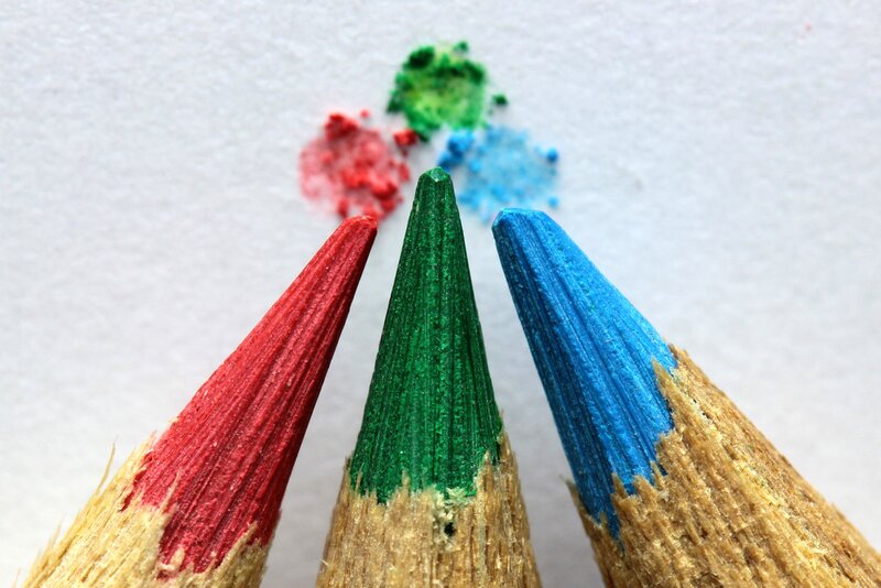 Colored pencils on white paper