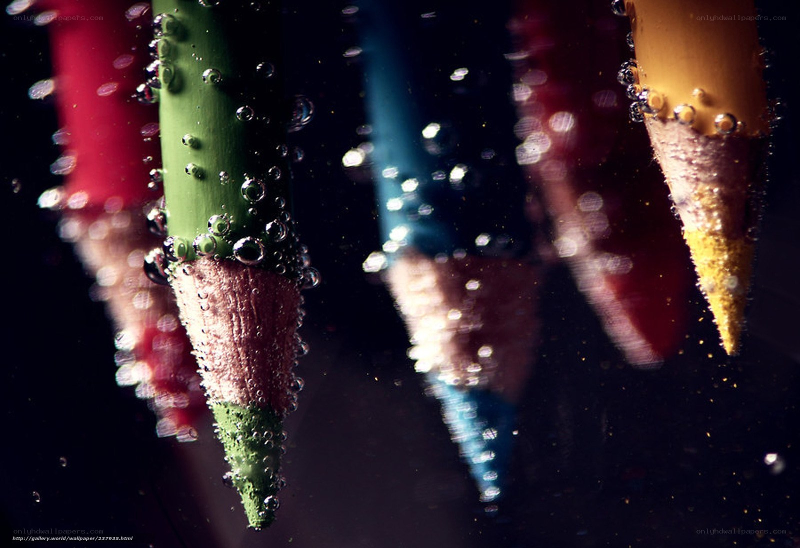 Colored pencils underwater