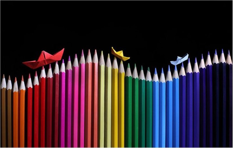 Colored Pencils with Paper Boats — Black