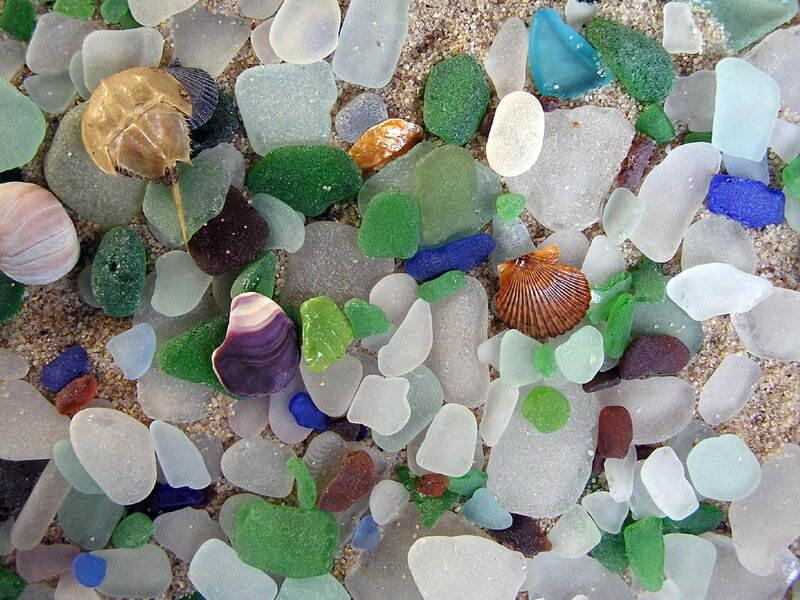 colored sea glass and shells