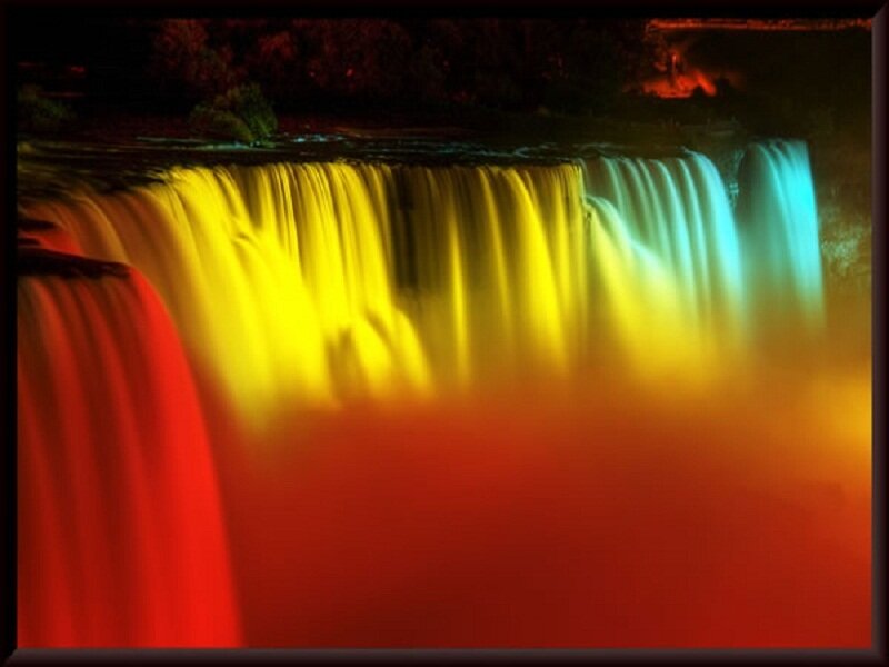 Colored Waterfall at Night