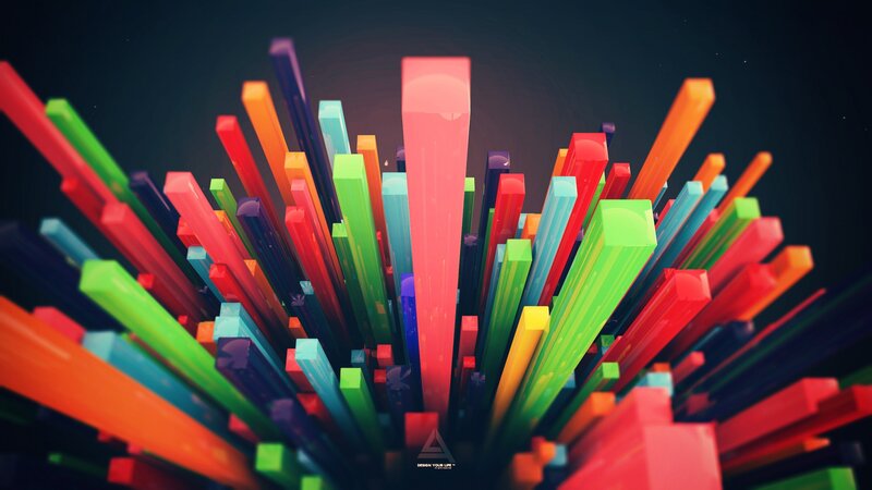 Colorful 3d Bars — Red, Vibrant, Digital Art, Dark Background