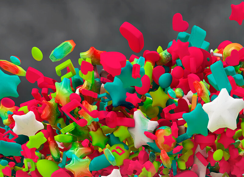 Colorful 3D shapes explosion