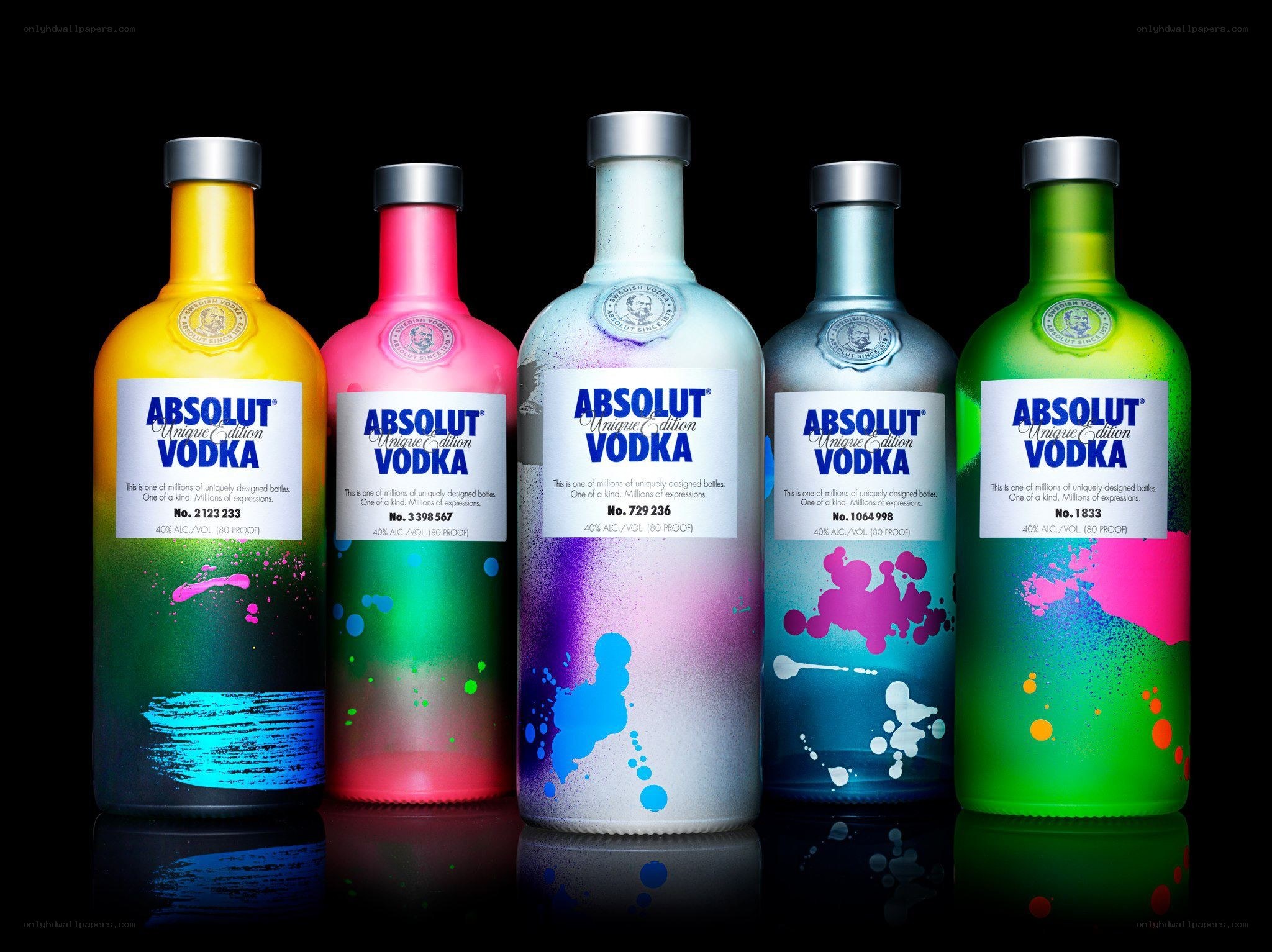 Colorful Absolut Vodka bottles