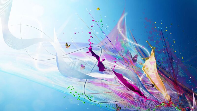 colorful abstract art with butterflies