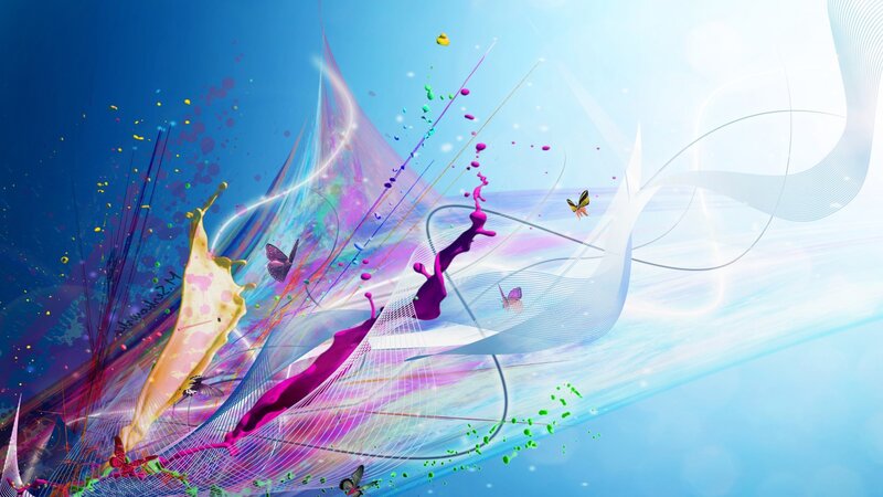 Colorful abstract art with butterflies