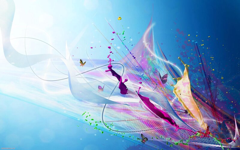 Colorful abstract art with butterflies