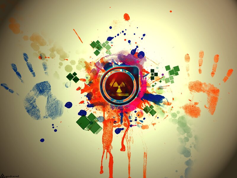 Colorful abstract art with radiation symbol